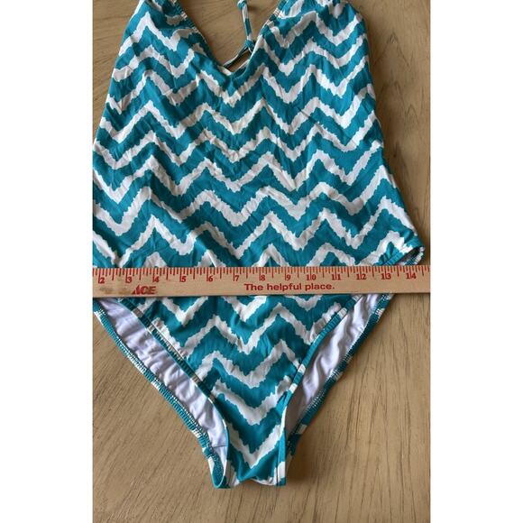 $295 Milly Cabana Swimsuit Retro Print Green Stripe One Piece Low Cut Sexy Med - Picture 7 of 11